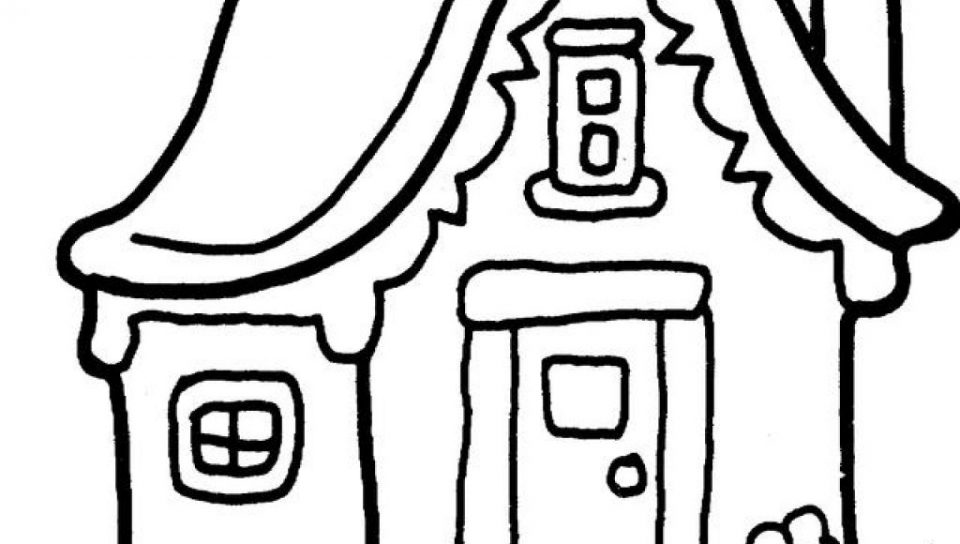 960x544 Gingerbread House Coloring Pages With Candy Cane Printable Page