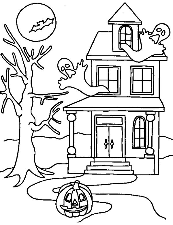 600x780 Haunted House On Halloween Day Coloring Page