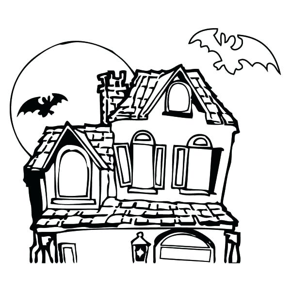 600x600 Haunted House Coloring Page Murs