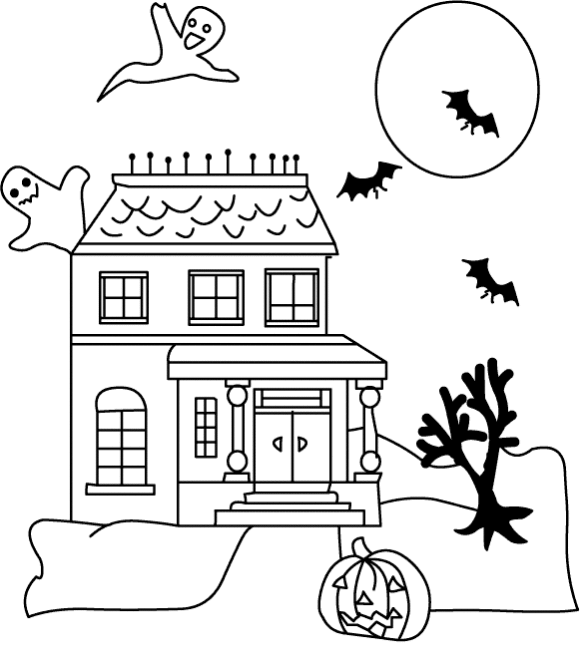 580x666 Haunted House Coloring Pages Free Coloring