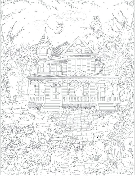 570x789 Haunted Mansion Coloring Pages Scary Haunted House Coloring Pages