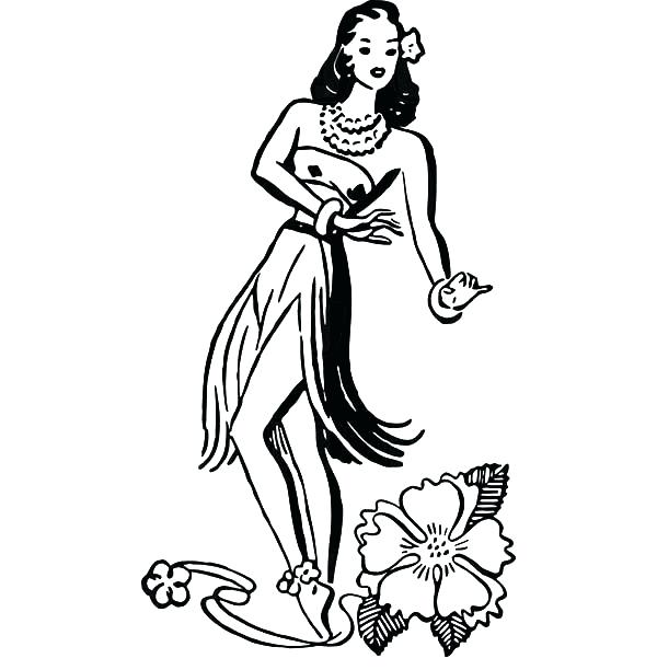 600x612 Hawaiian Flowers Coloring Pages Hula Girl Dancer And A Hibiscus