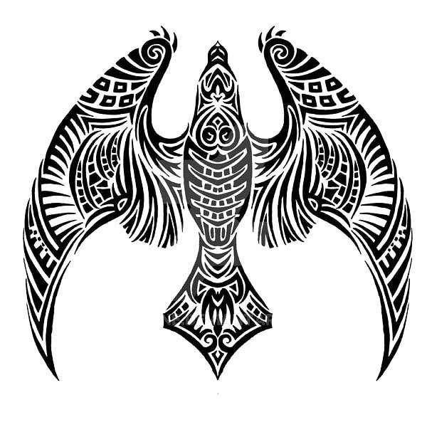600x600 Tribal Night Hawk Tattoo Design Colour Black, Hawk Tattoo And Tattoo