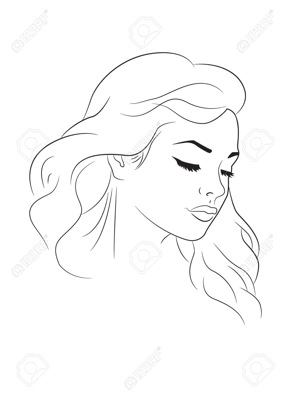 975x1300 Outline Drawing Of A Young Woman Head Royalty Free Cliparts