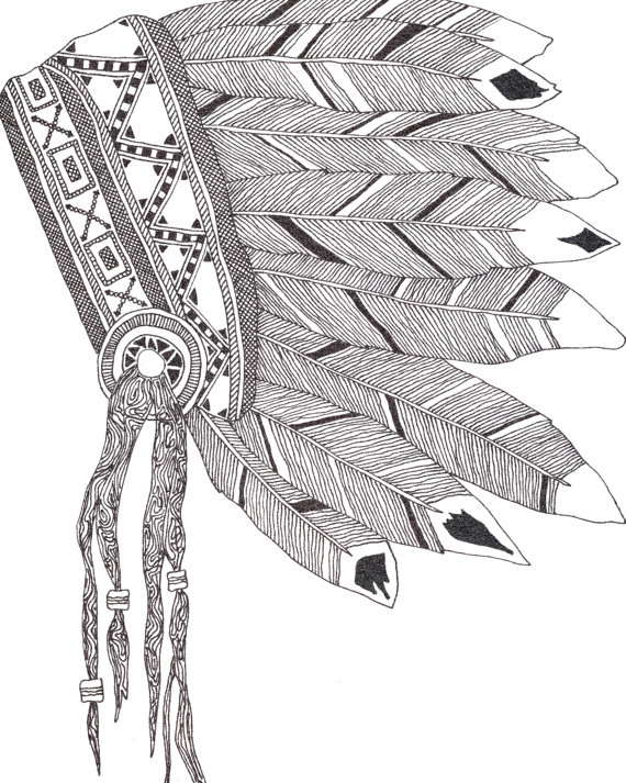 570x713 Native American Headdress Print. Doodle Headdress