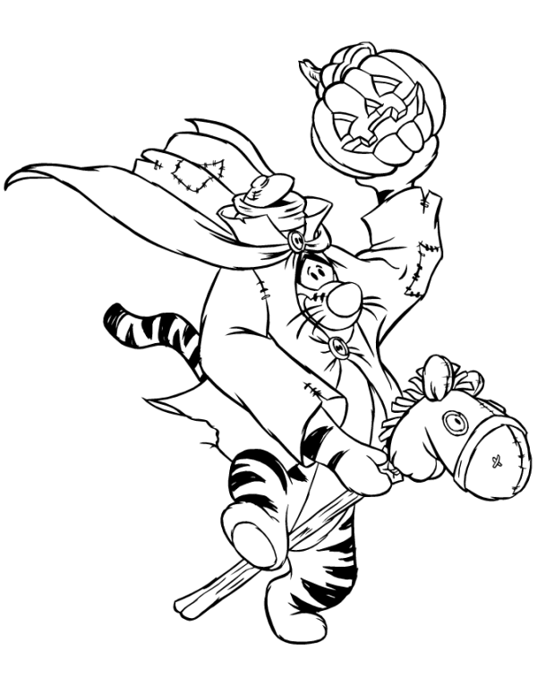600x776 Tiger As Headless Horseman Halloween Coloring Pages Coloring