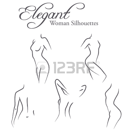 450x450 Set Of Elegant Woman Silhouettes In A Linear Sketch Style