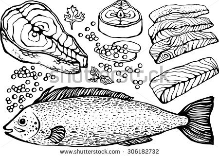 450x323 Vector Black White Illustration Of A Healthy Food Fish