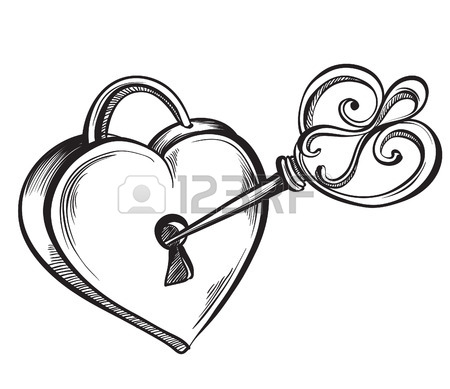 450x389 Valentine Heart. Key Lock In The Shape Of A Heart. Hand Drawn