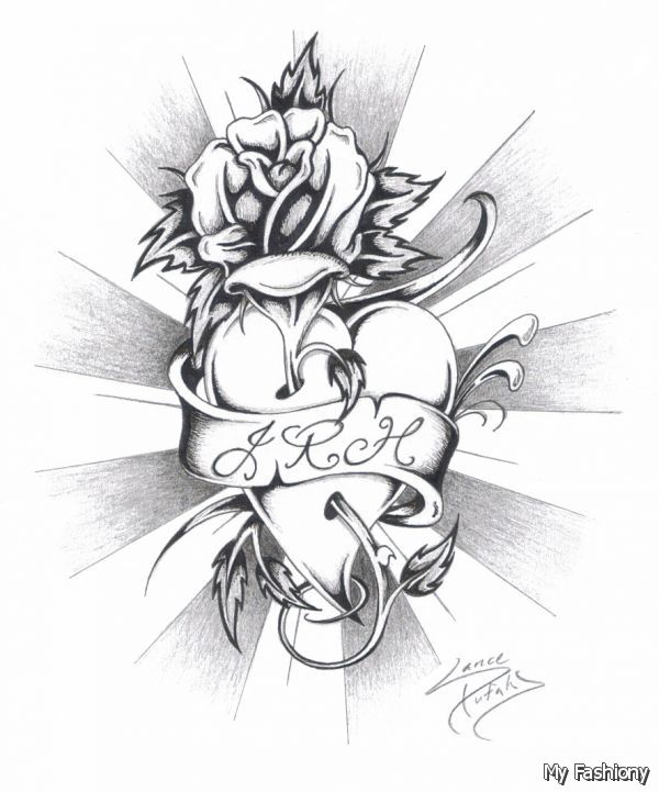 600x721 Collection Of Heart Rose And Stars Tattoos