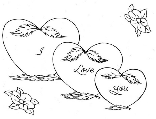 600x458 Three Hearts And Roses Coloring Page Color Luna