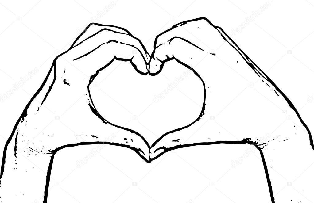 1023x662 Female Hands Making Shape Heart, Black And White Vector Graphic