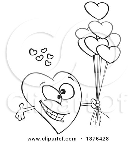 450x470 Clipart Of A Cartoon Black And White Romantic Love Heart Character