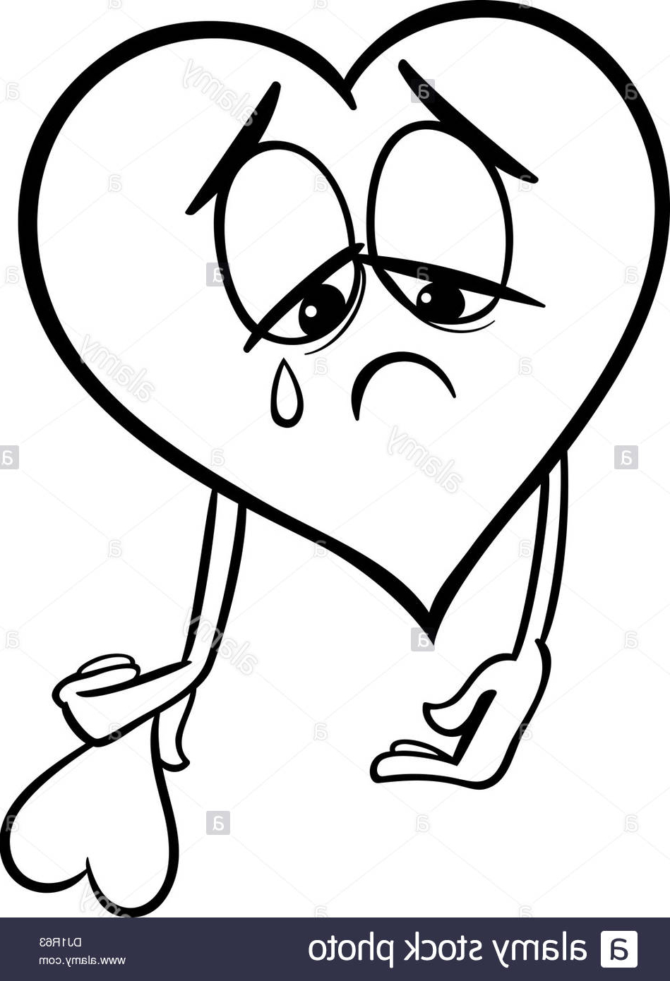 949x1390 Black And White Cartoon Illustration Of Sad Broken Heart In Love