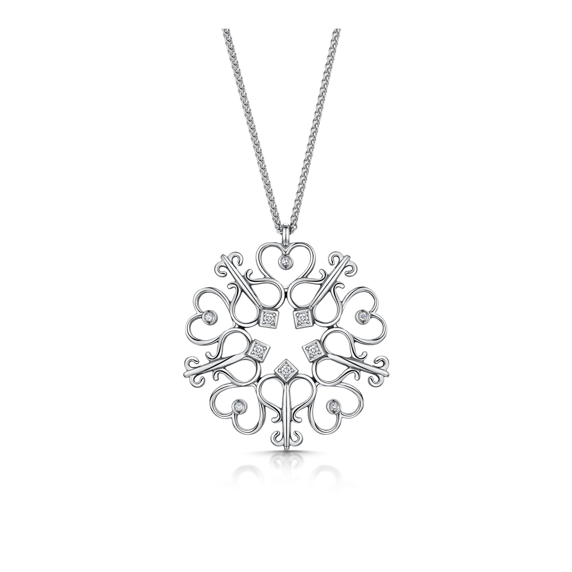 2000x2000 18ct White Gold Key And Heart Diamond Necklace