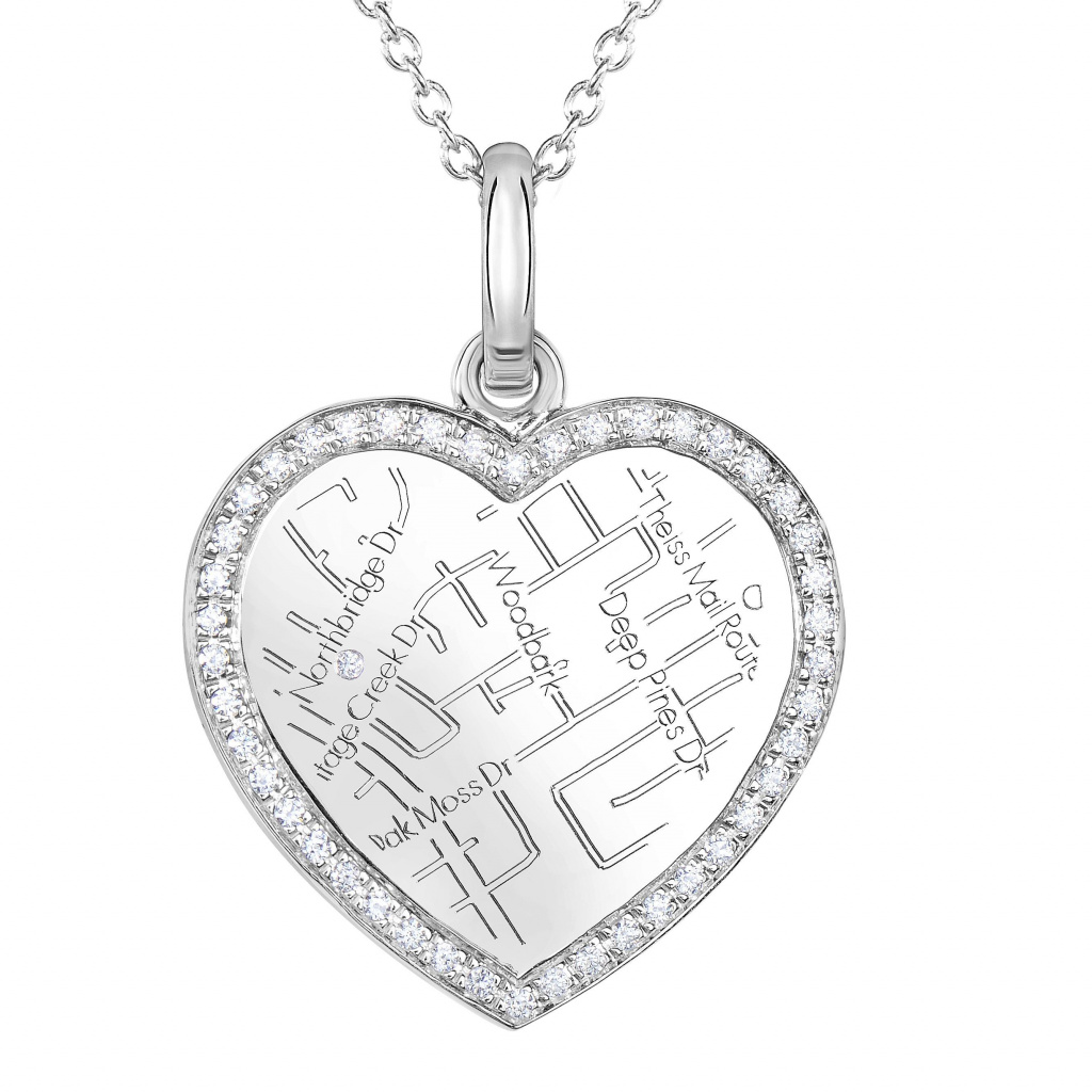 1024x1024 White Gold Heart Map Pendant With Diamond Border Maps By A.jaffe