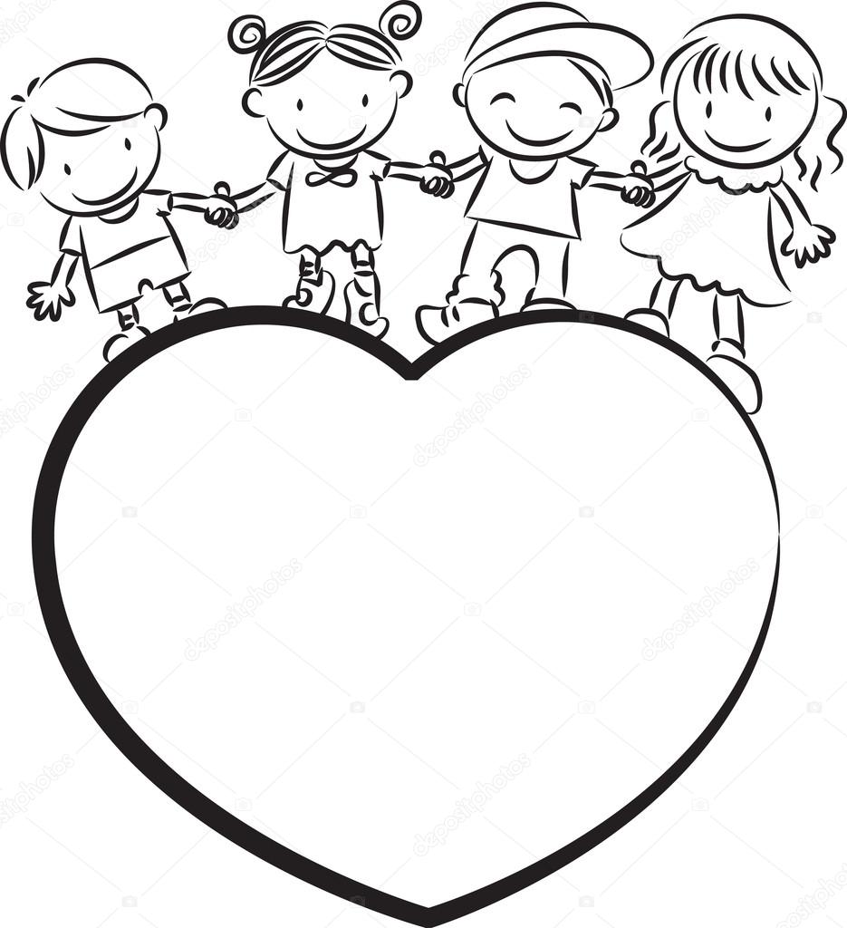 935x1024 Kids Standing On A Heart Shape Stock Photo Wenpei