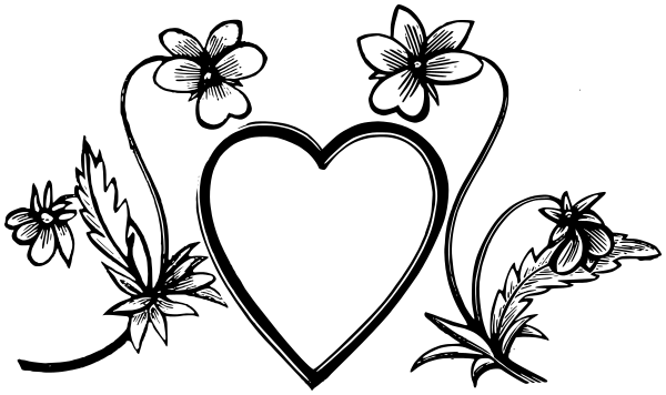 600x356 Heart Flowers Bw