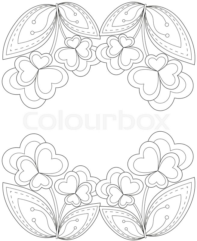 655x800 Black And White Heart Flower Plant Border. Coloring Book Page