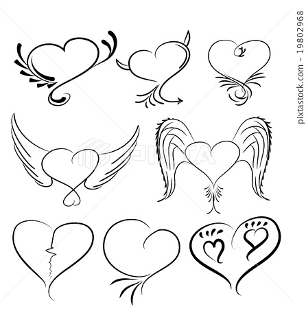 446x450 Hand Drawn Hearts Black And White Vector Design