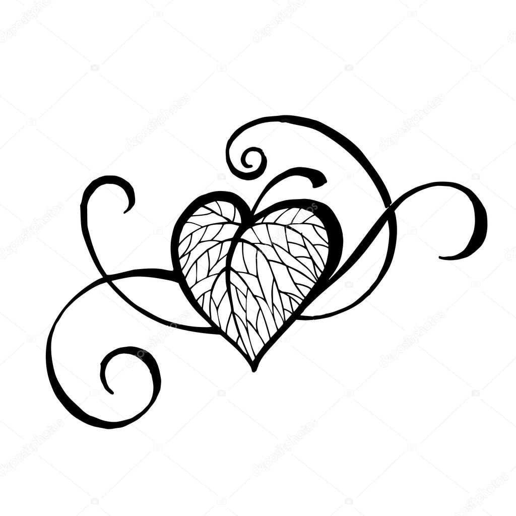 1024x1024 Hand Drawn Sketch Of Heart Or Leaf. Stock Vector Tinkerfrost