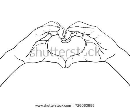 450x380 Sketch Of Hands Showing Heart Shape Gesture, Hand Drawn Vector