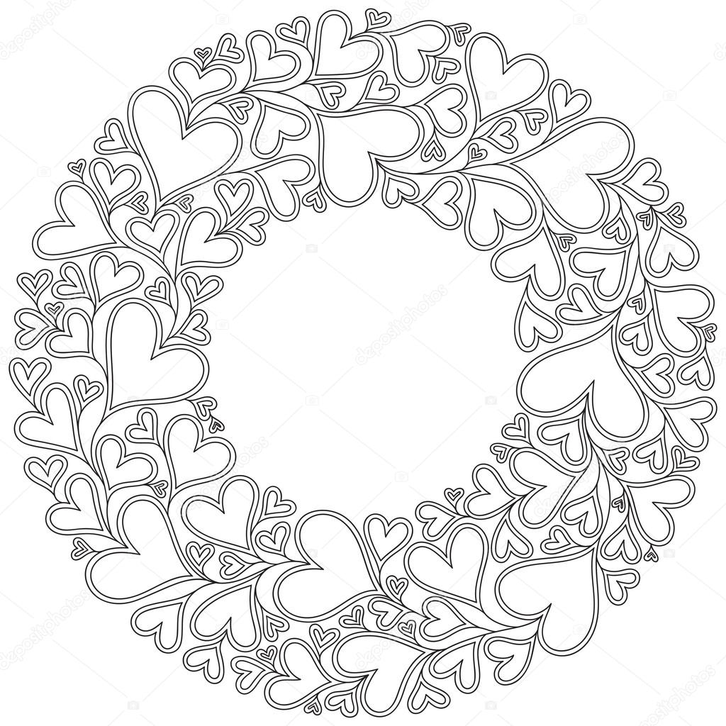 1024x1024 Pattern With Hand Drawn Monochrome Hearts In Zentangle Style