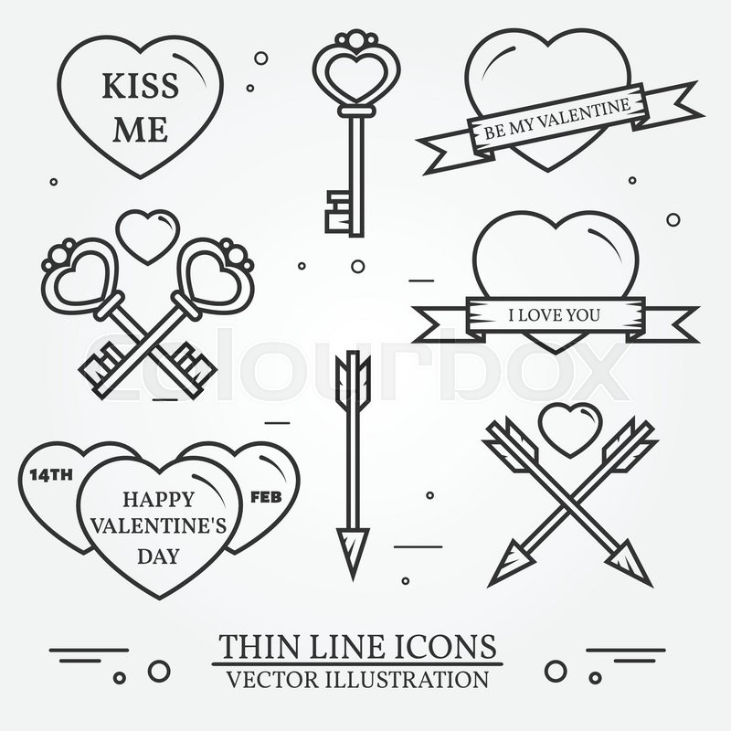 800x800 Vector Thin Line Badge, Label Set For Saint Valentine's Day