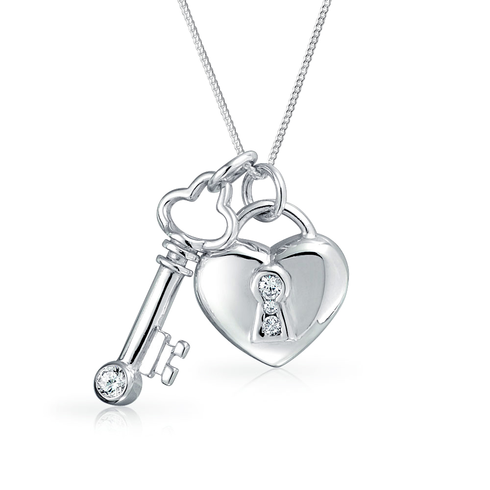 1000x1000 925 Silver Cz Key And Lock Heart Pendant Necklace 17in