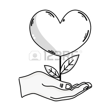 450x450 Outline Drawing Of Hand Holding Heart Shape Plant