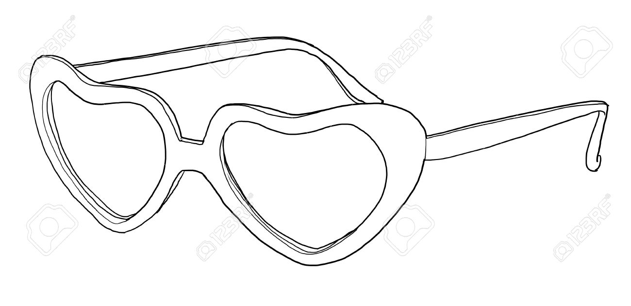1300x631 Heart Shaped Red Sunglasses Vintage Line Art Stock Photo, Picture