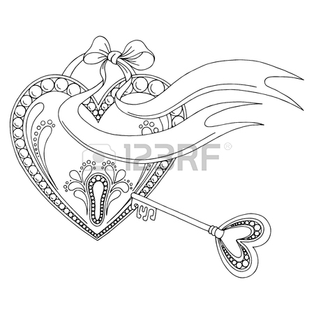 450x450 Pattern Heart Lock Key Doodle Black White Graphic Sketch