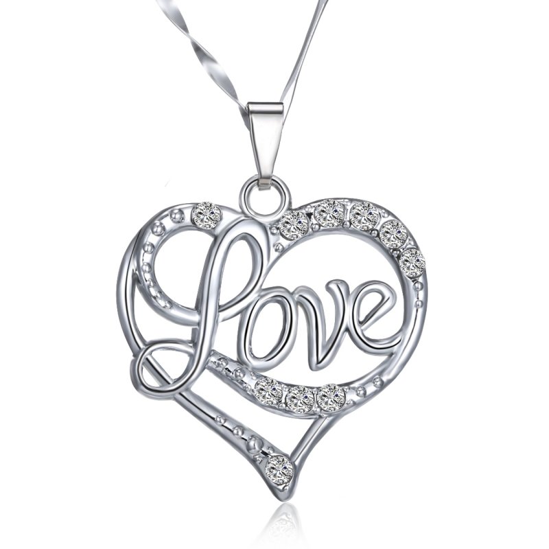 800x800 New Cute Love Heart Crystal Silver Hot Chain Pendant Necklace