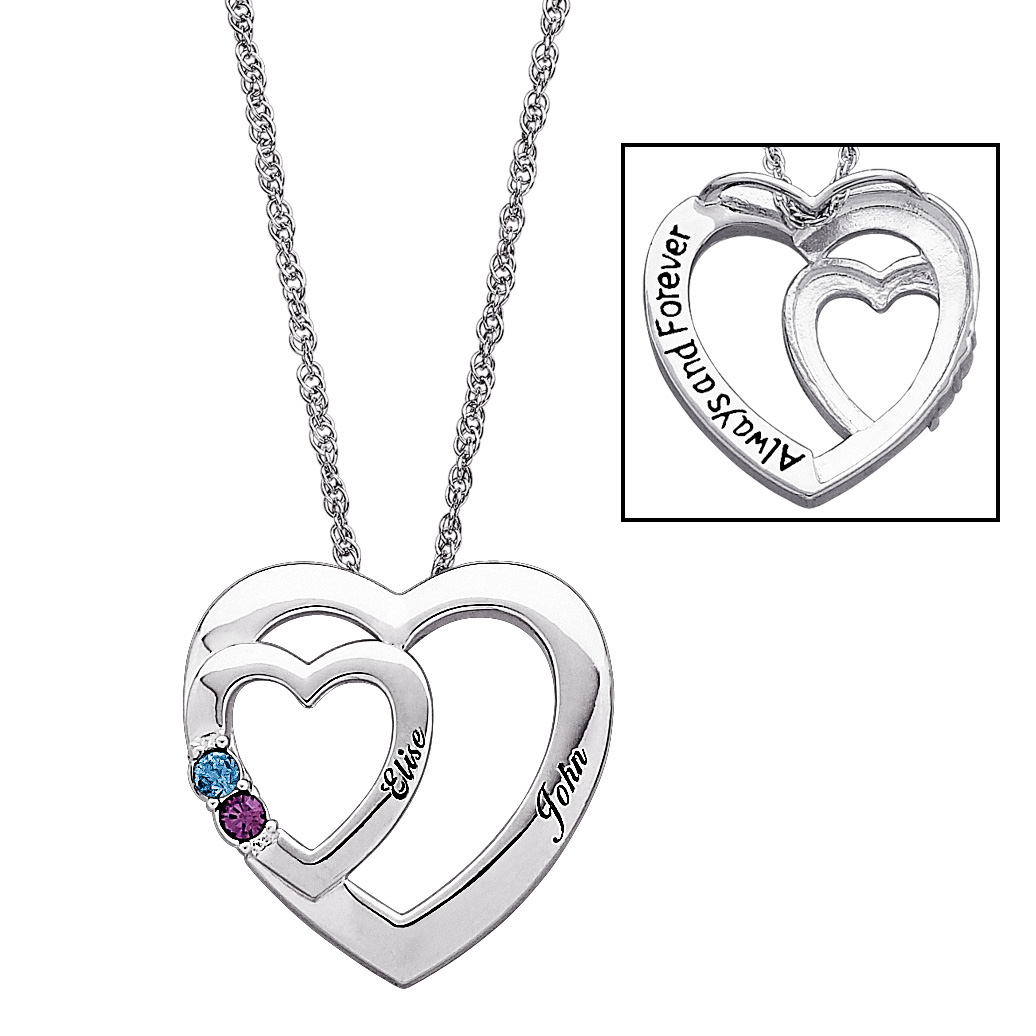 1036x1036 Sterling Silver Couples Name Amp Birthstone Double Heart Necklace