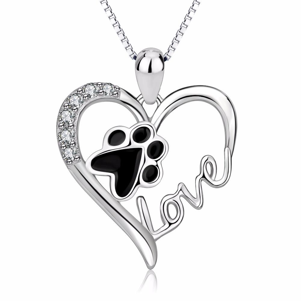 1000x1000 Real 925 Sterling Silver Love Heart Dog Paw Print Pendants