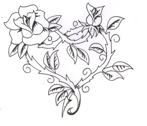 500x429 Rose And Heart Tattoos