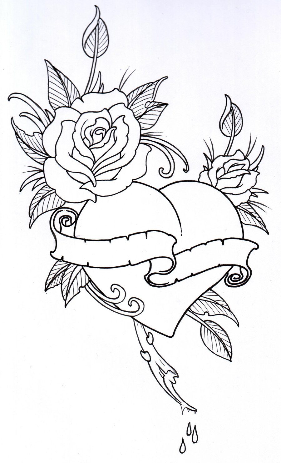 900x1481 Collection Of Rose Heart Banner Tattoo Design