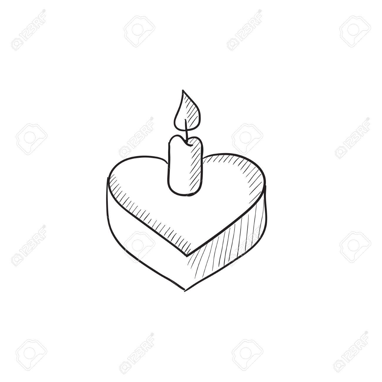 1300x1300 Heart Shaped Cake With Candle Vector Sketch Icon Isolated