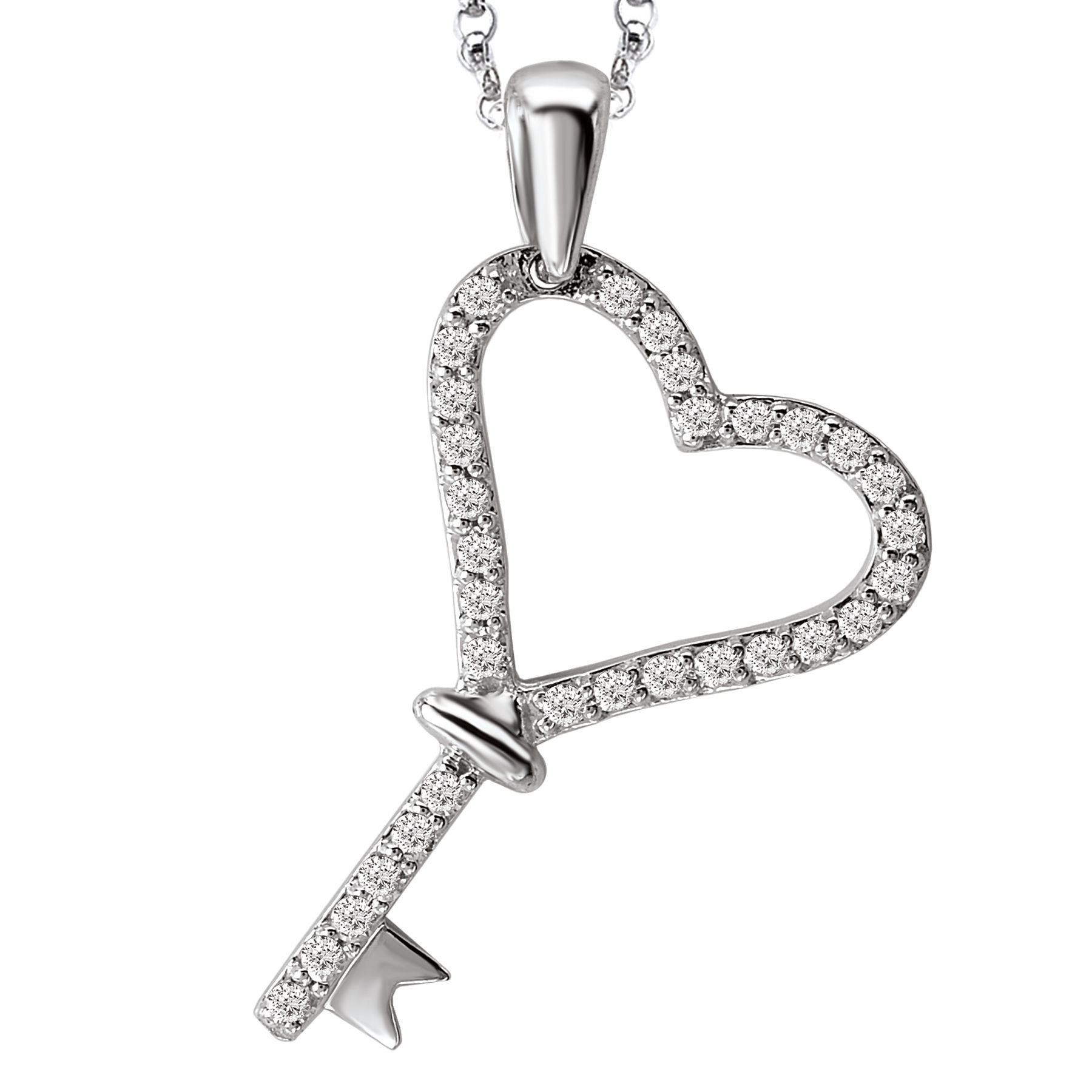 1800x1800 Collection 14k White Gold Heart Shaped Diamond Key Pendant