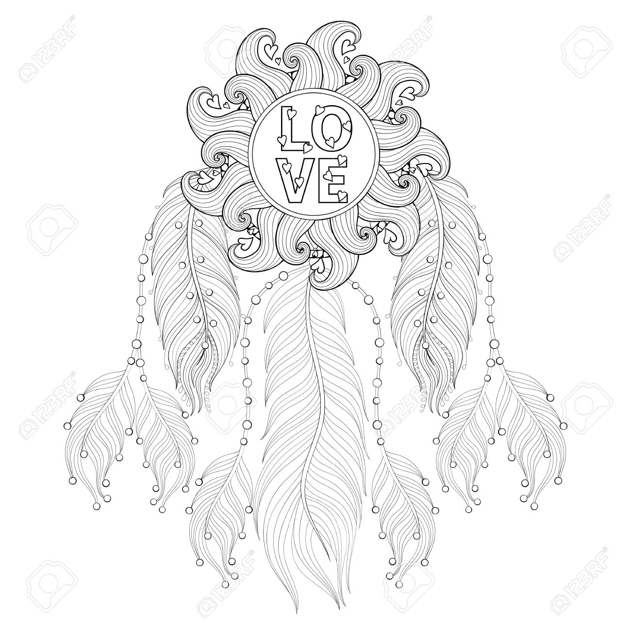 1300x1300 Hand Drawn Dreamcatcher With Love Mandala For Adult Coloring Pages