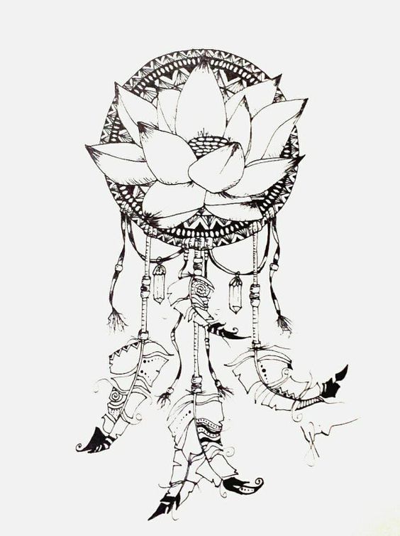 564x754 Pen And Ink Dream Catcher With Lotus Print Of Original. Feathers