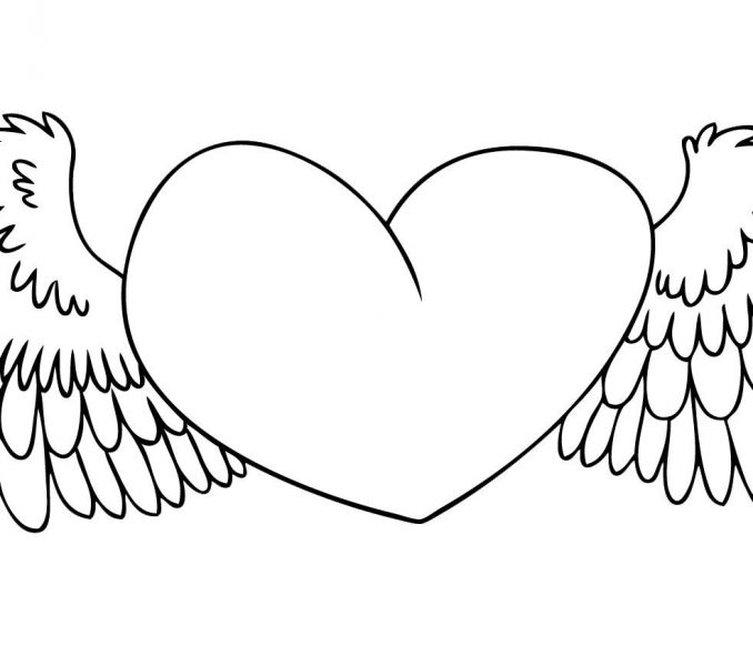 678x600 Drawing Of Heart With Wings Kids Coloring