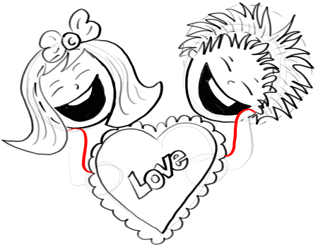 450x350 Drawing Boy And Girl Holding Love Heart For Valentine's Day