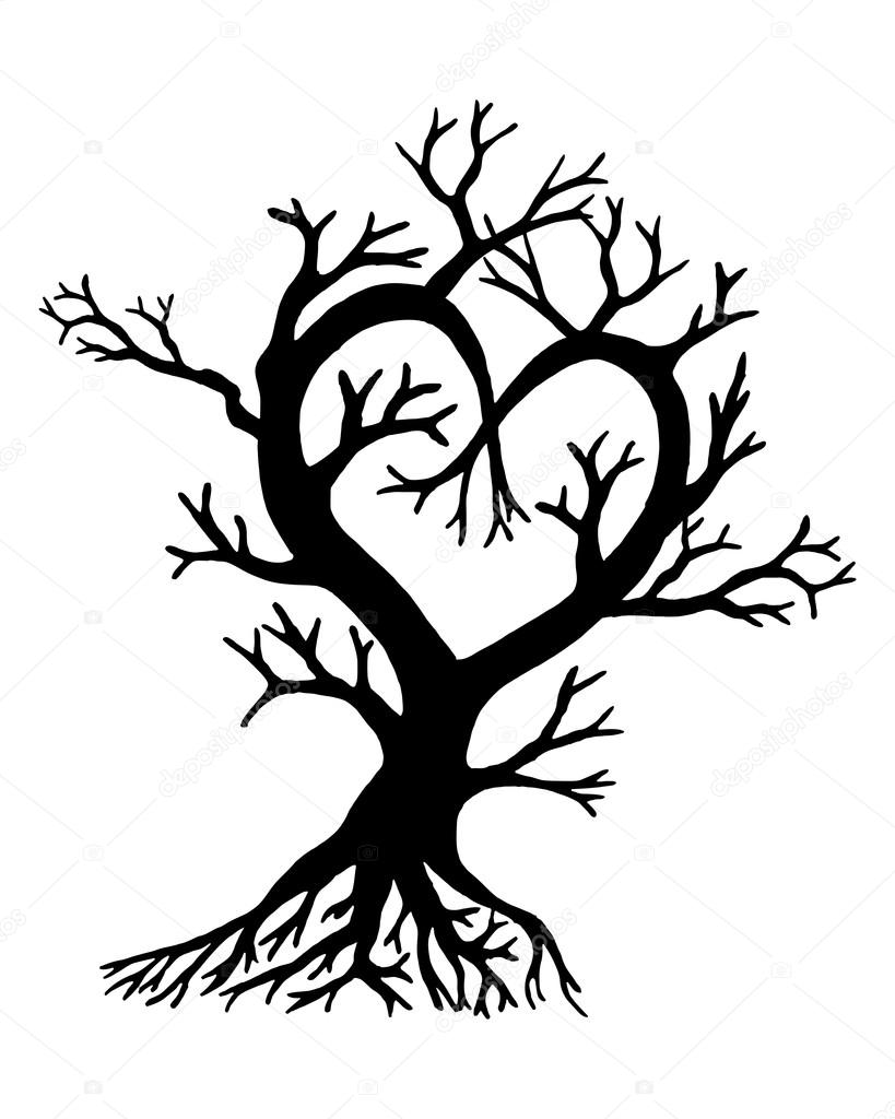 819x1024 Silhouette Of A Tree In The Shape Of A Heart. Isolated On White