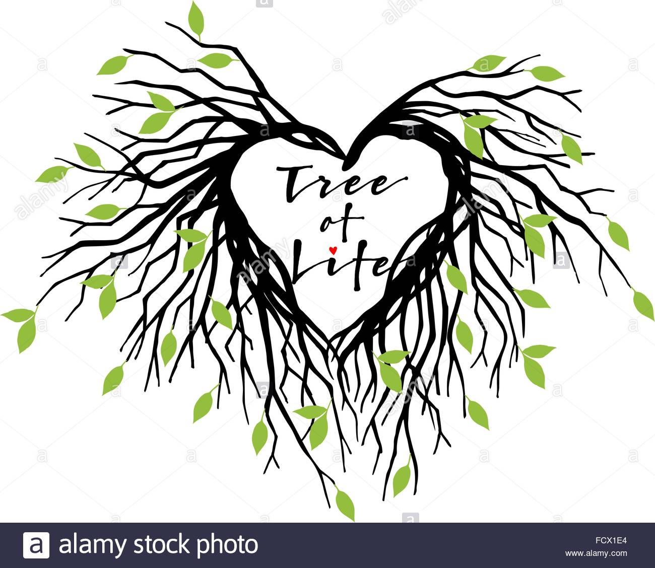 1300x1128 Tree Of Life, Heart Shaped Tree Branches With Green Leaves, Vector