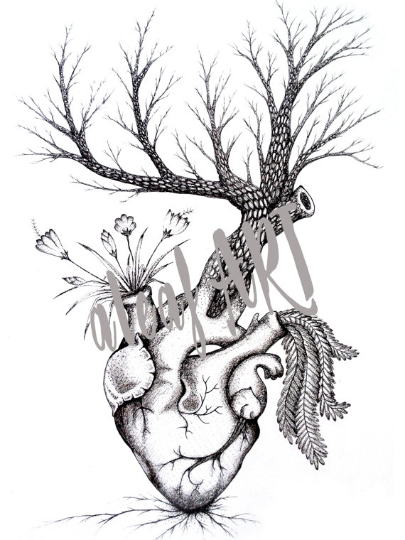 570x760 Heart Tree Drawing Original Digital Download