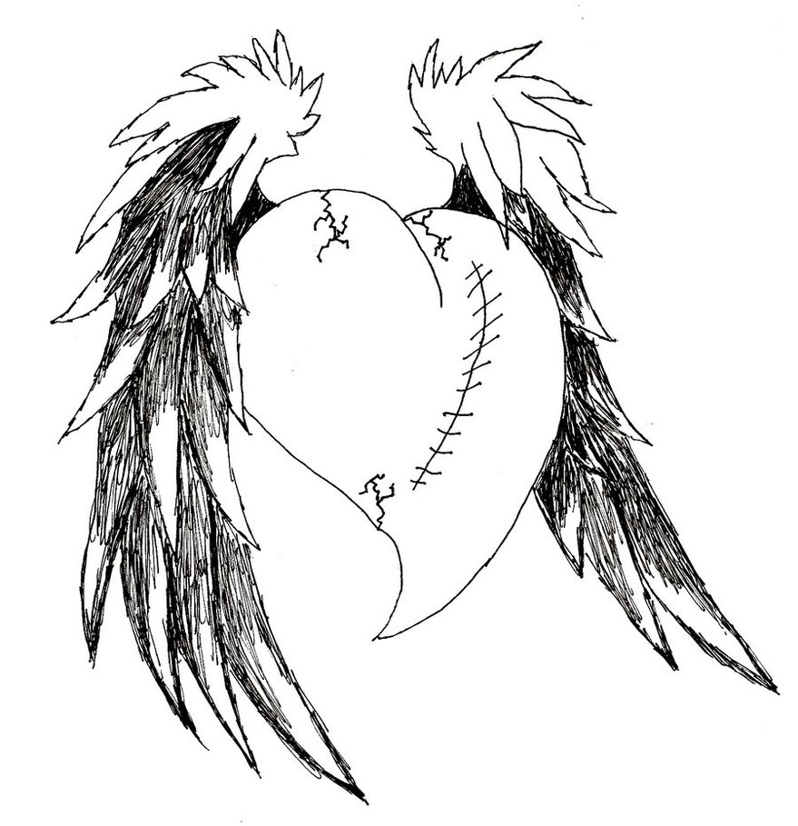 879x909 Drawing Of Hearts With Wings Heart With Wings Drawing