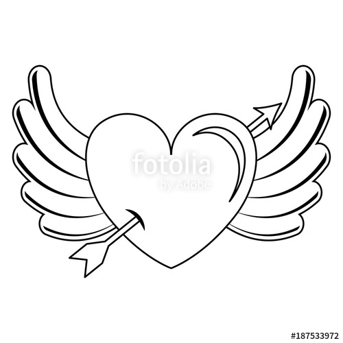 500x500 Heart Love With Arrow And Wings Vector Illustration Design Stock