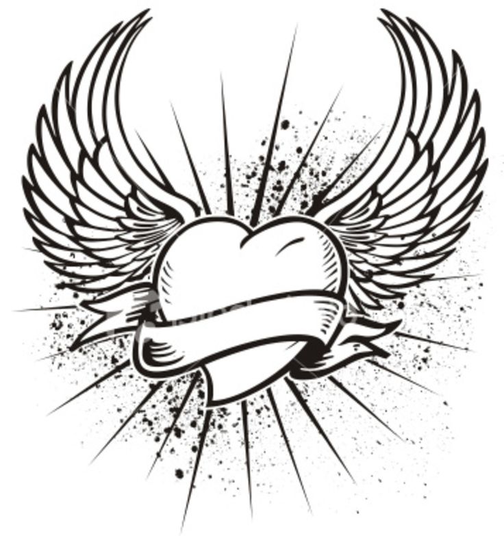 736x783 Pencil Drawings Of Hearts With Wings And Banners Collection