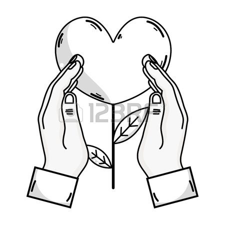 450x450 Outline Drawing Of Hand Holding Heart Shape Plant